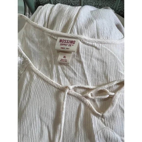 Boho Cream Mossimo Peasant Top With Lace Detail & Tie Neckline - XL - Picture 5 of 7